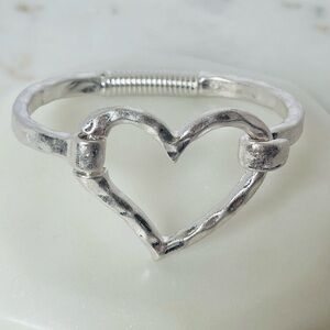 Heart Bracelet Silver Hammered Statement Bracelet For Women